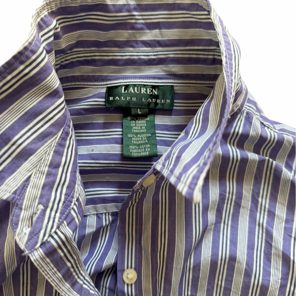 Ralph Lauren Purple and White Striped Button-Down dad Shirt L